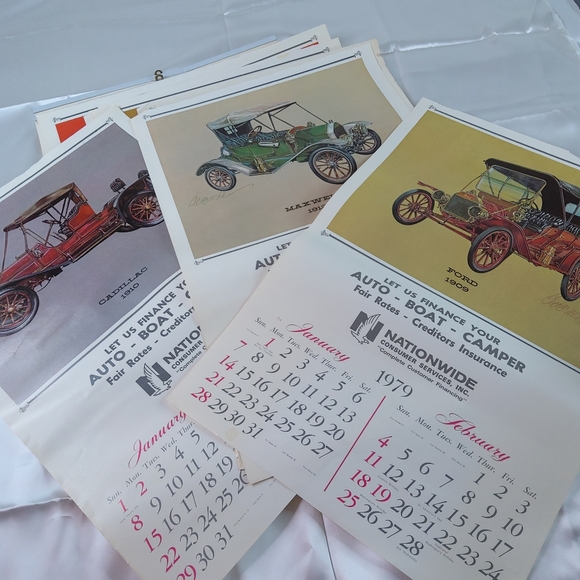 Vintage 1970's Antique Car Insurance Advertising Wall Hanging Calendar Lot Of 8 - Picture 16 of 16